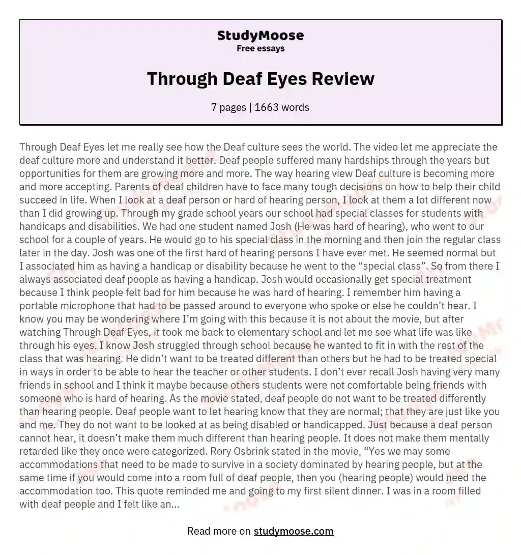 Through Deaf Eyes Review Free Essay Example