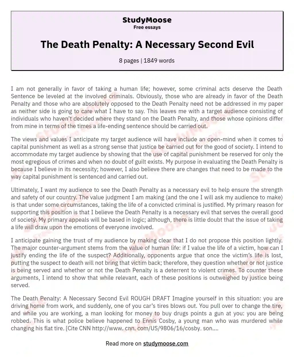 The Death Penalty A Necessary Second Evil Free Essay Example