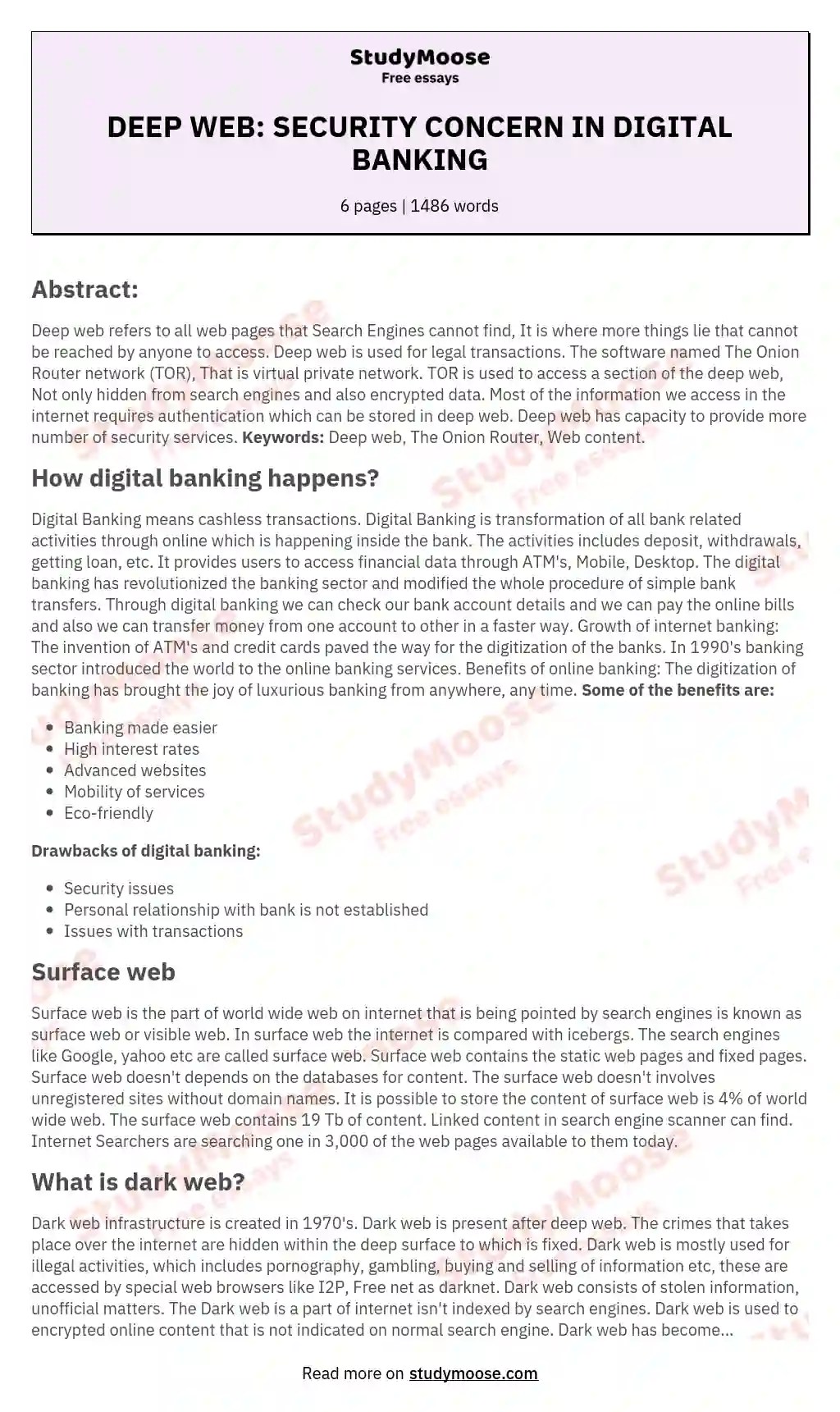 DEEP WEB SECURITY CONCERN IN DIGITAL BANKING Free Essay Example