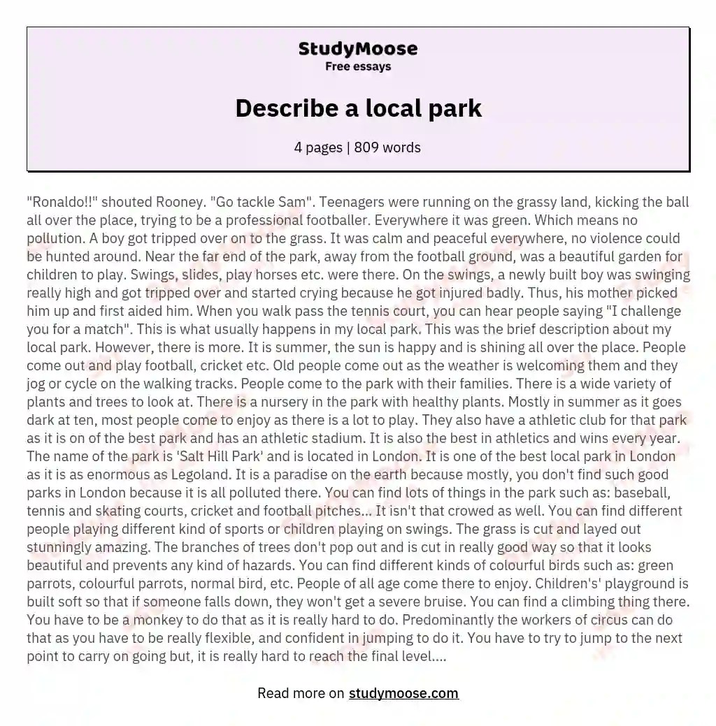 Describe a local park Free Essay Example