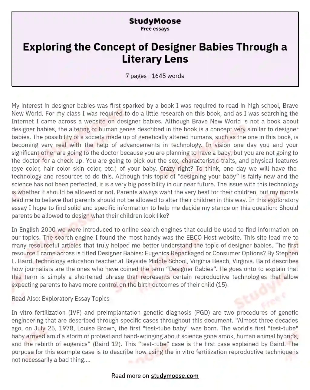 Exploring the Concept of Designer Babies Through a Literary Lens Free