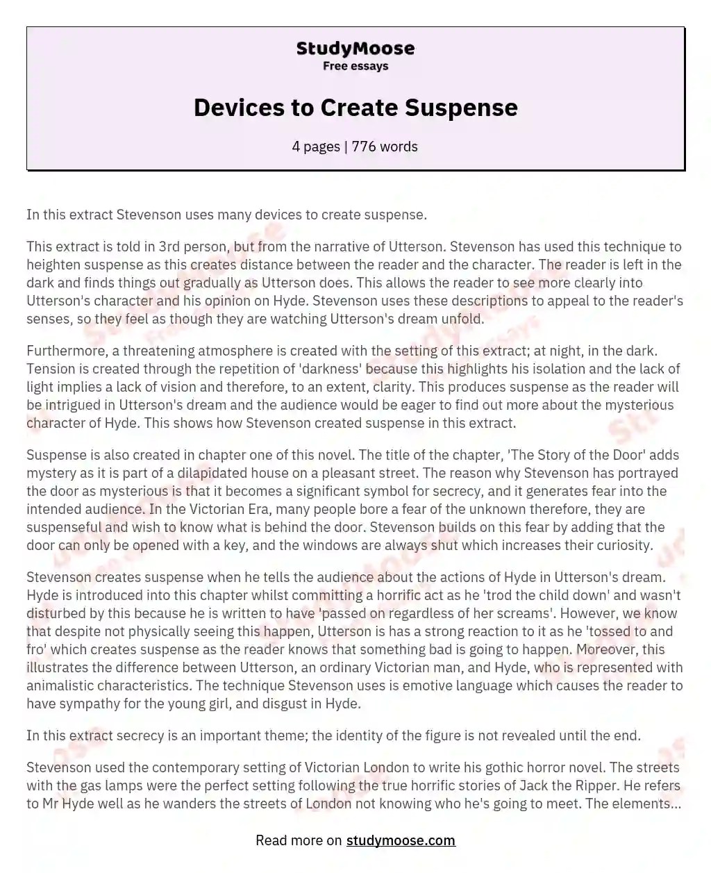 Devices to Create Suspense Free Essay Example