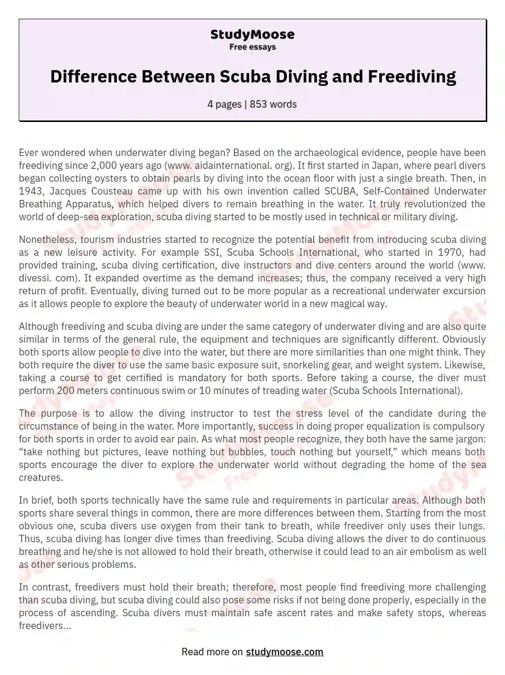 Difference Between Scuba Diving and Freediving Free Essay Example