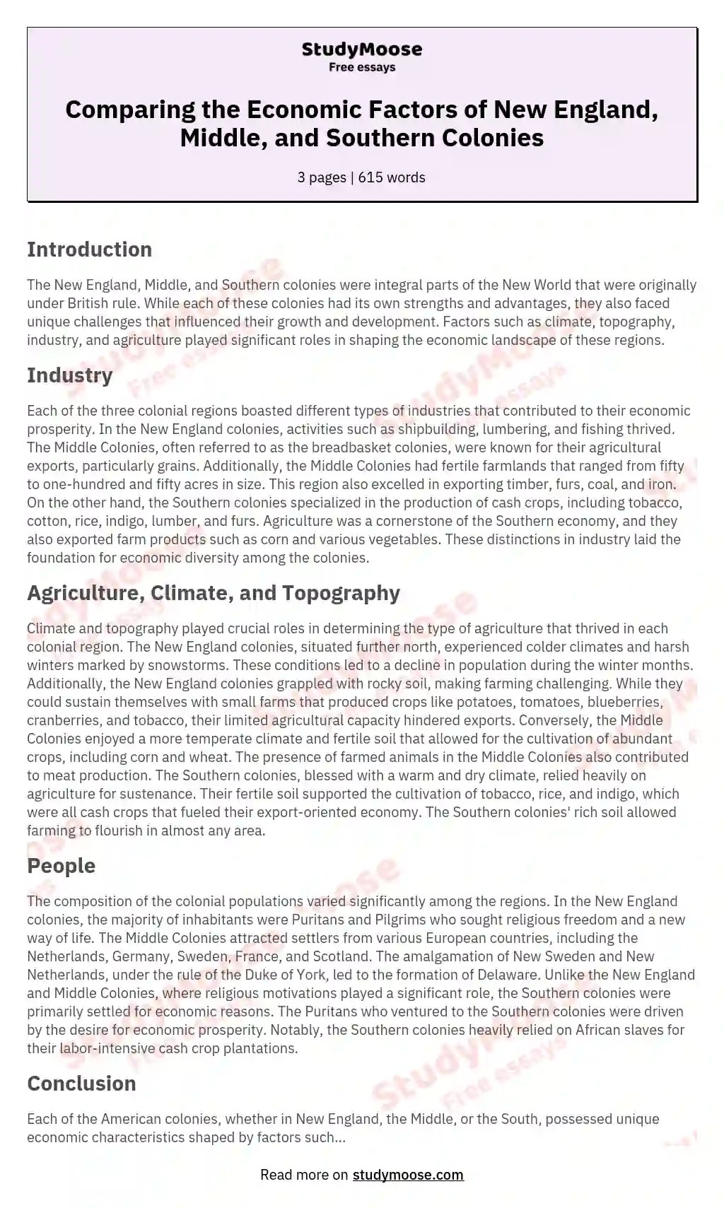 Comparing the Economic Factors of New England, Middle, and Southern