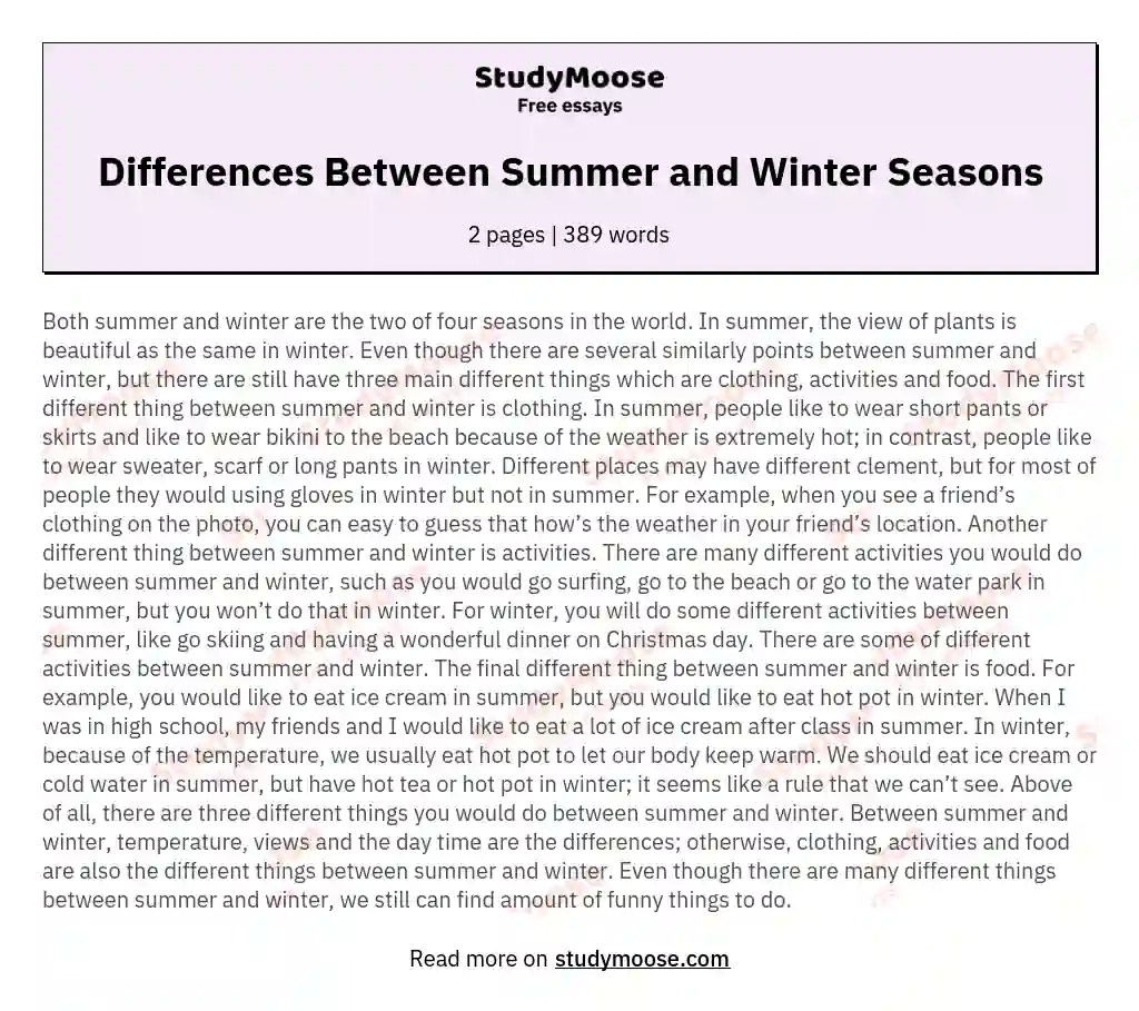 😍 Compare and contrast summer and winter. Summer vs Winter (500 Words