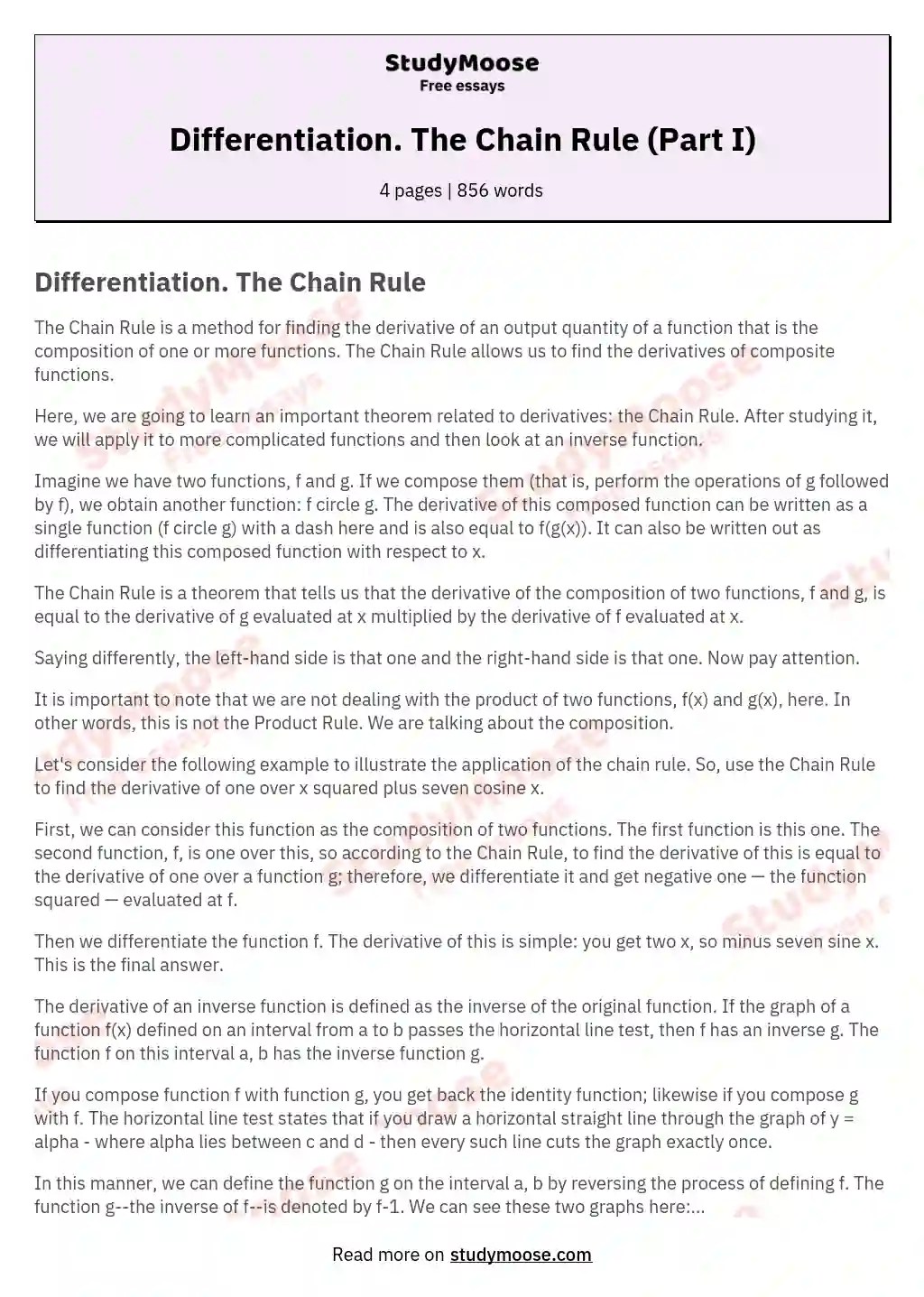Differentiation. The Chain Rule (Part I) Free Essay Example