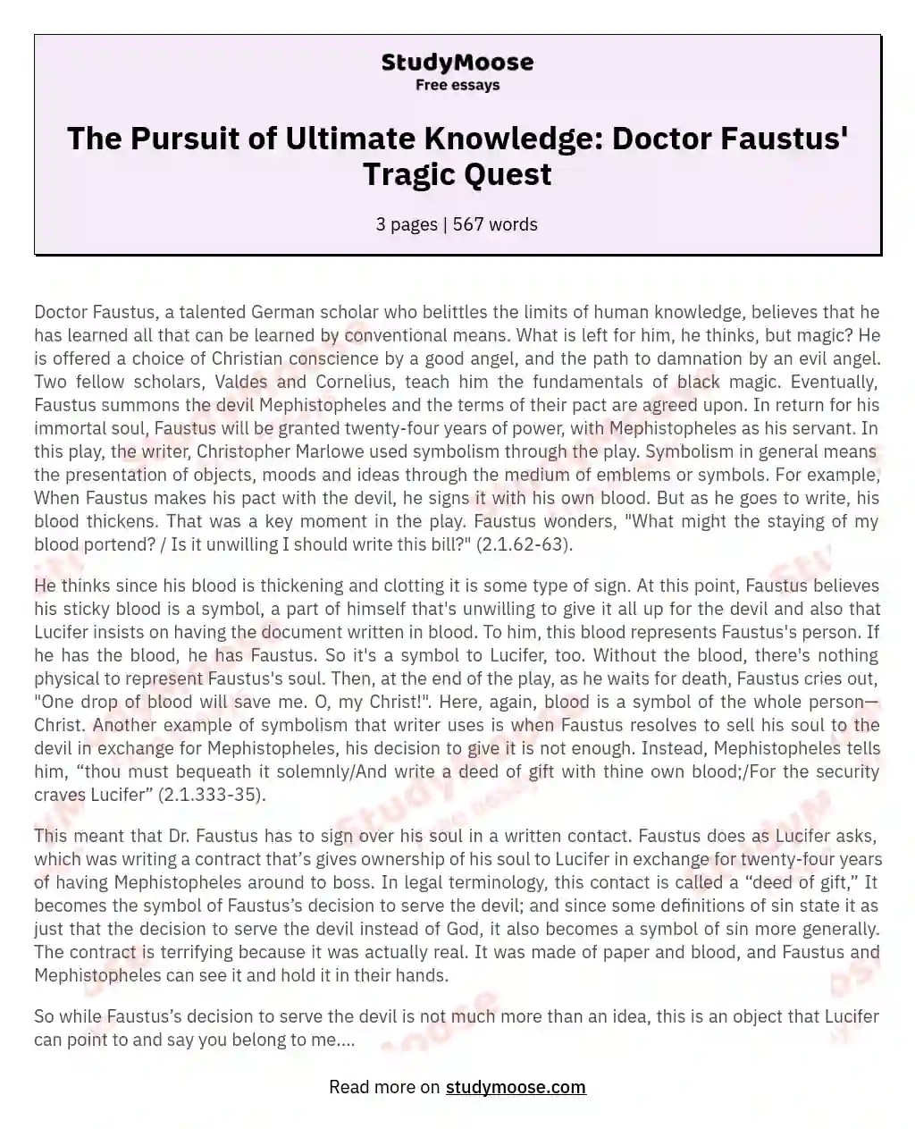 The Pursuit of Ultimate Knowledge Doctor Faustus' Tragic Quest Free