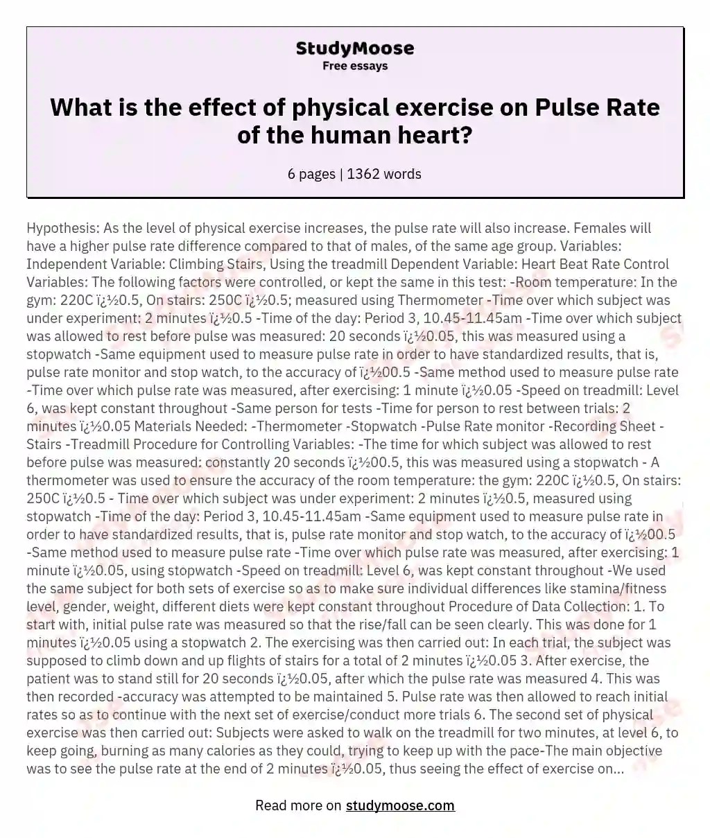 What is the effect of physical exercise on Pulse Rate of the human