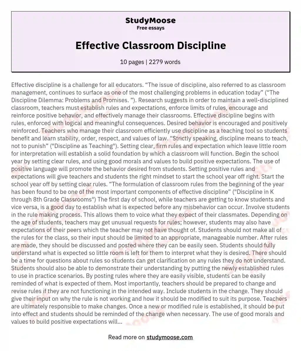 Effective Classroom Discipline Free Essay Example