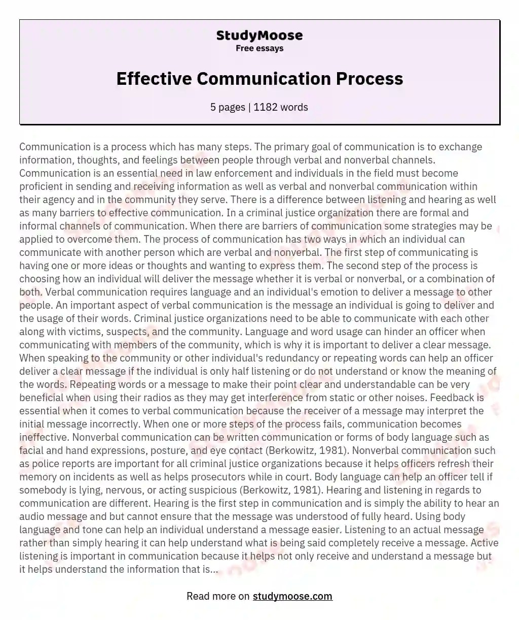 Effective Communication Process Free Essay Example