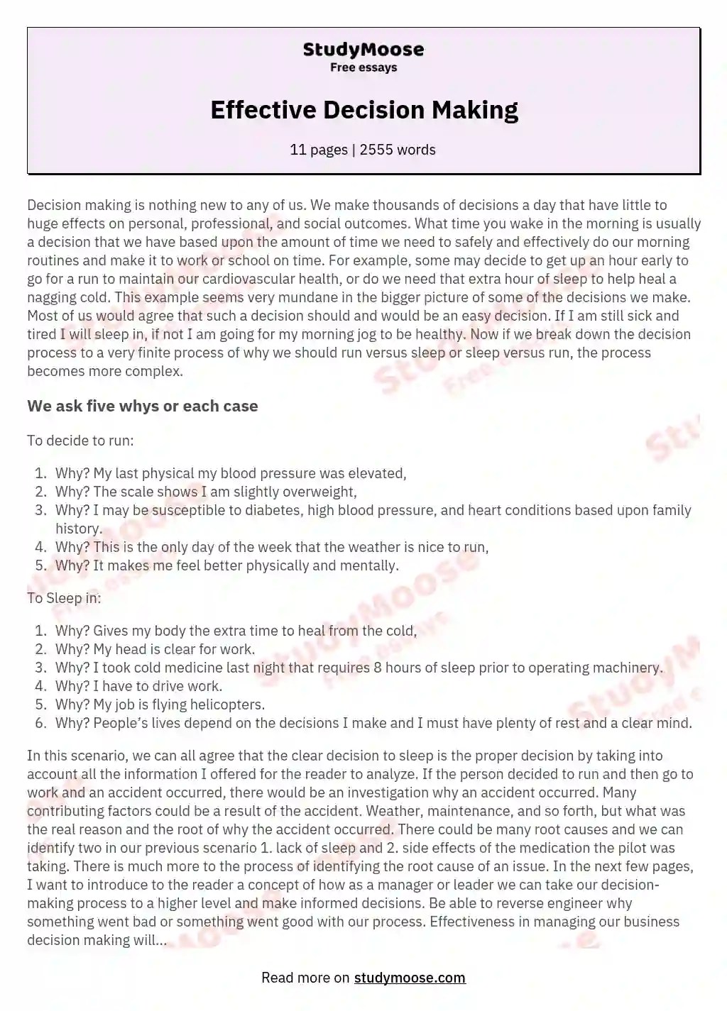 Effective Decision Making Free Essay Example