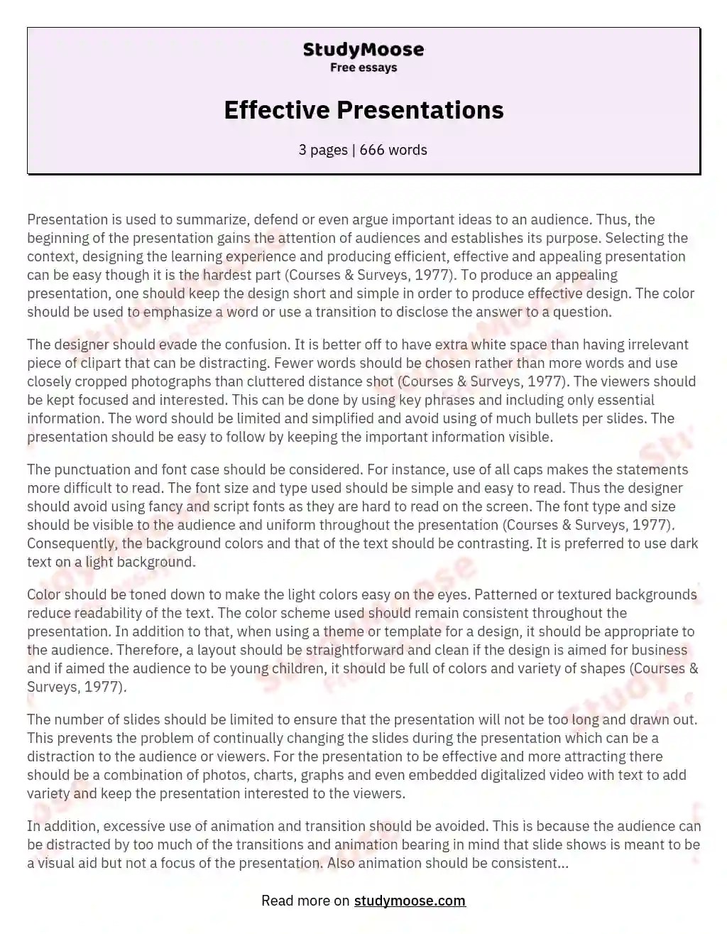 Effective Presentations Free Essay Example