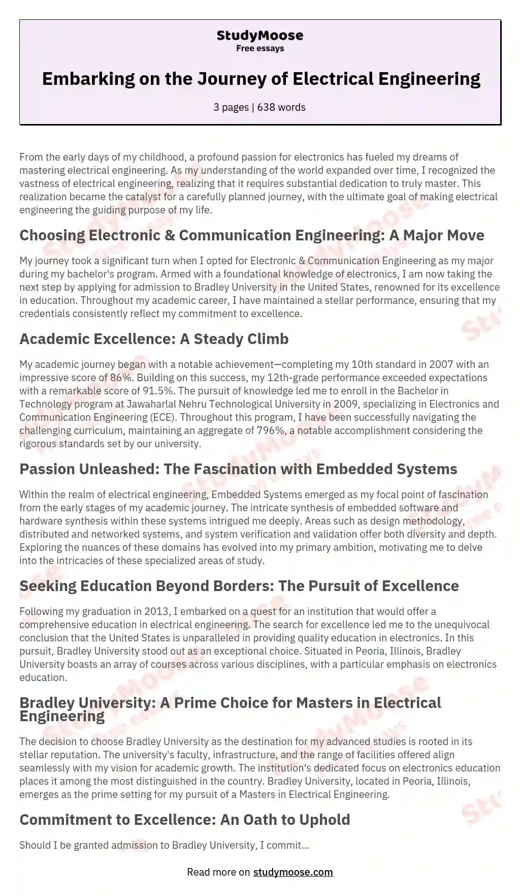 Embarking on the Journey of Electrical Engineering Free Essay Example