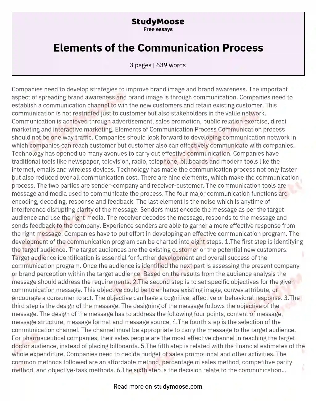 Elements of the Communication Process Free Essay Example