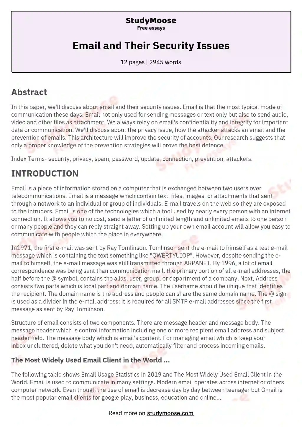 Email and Their Security Issues Free Essay Example
