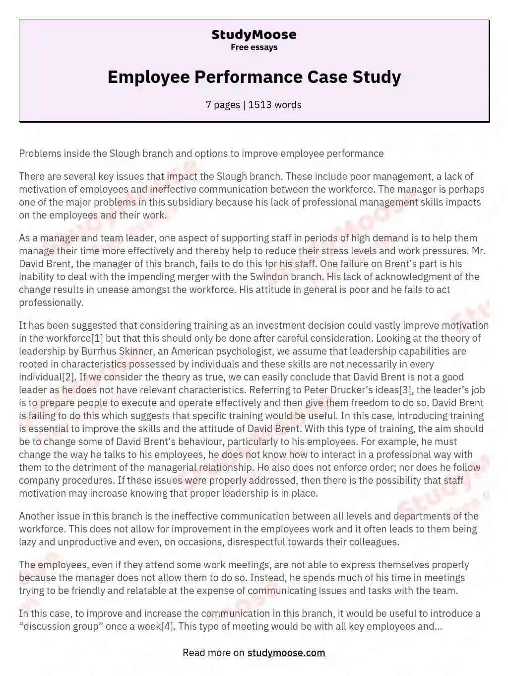 Employee Performance Case Study Free Essay Example