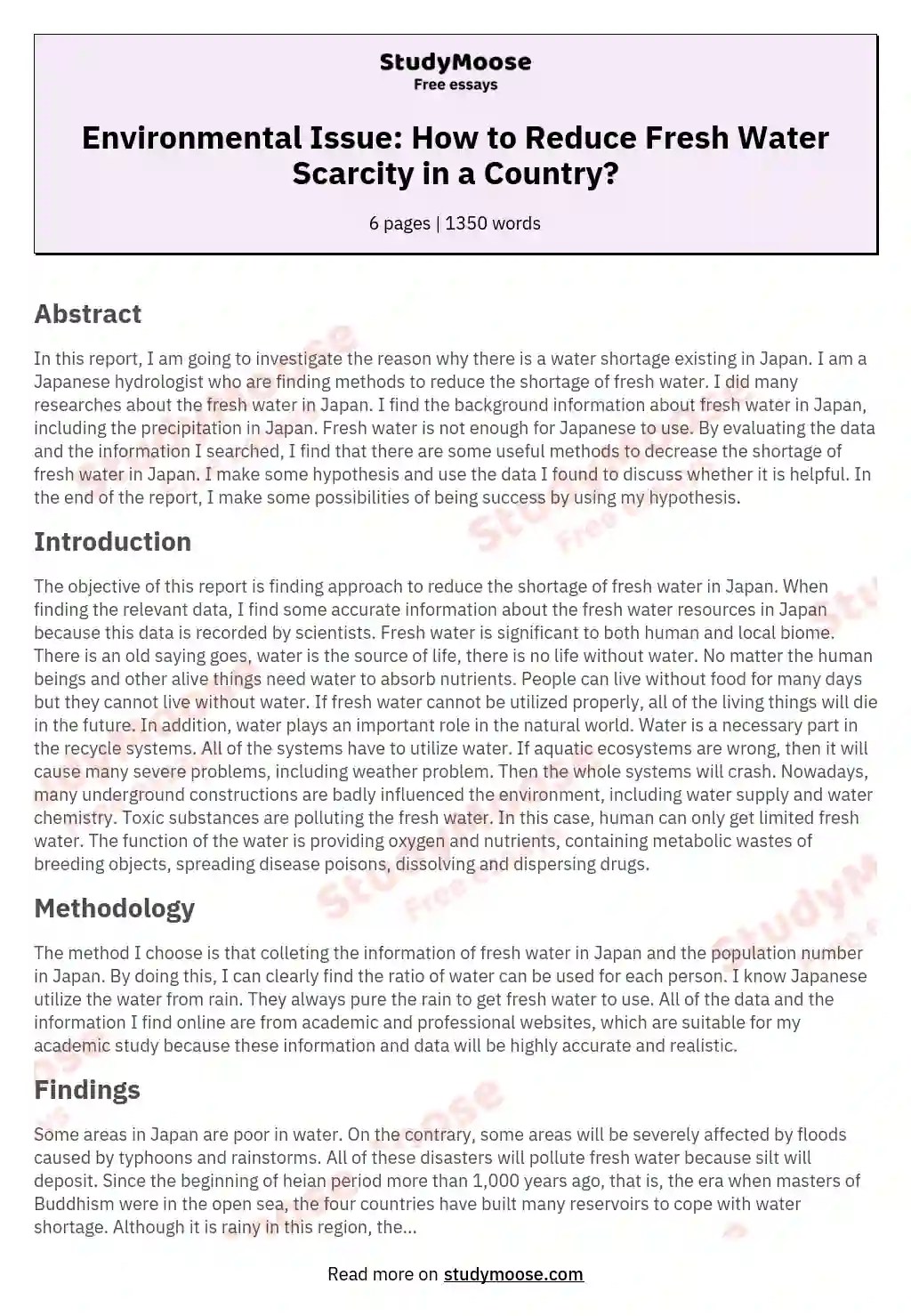 Environmental Issue How to Reduce Fresh Water Scarcity in a Country