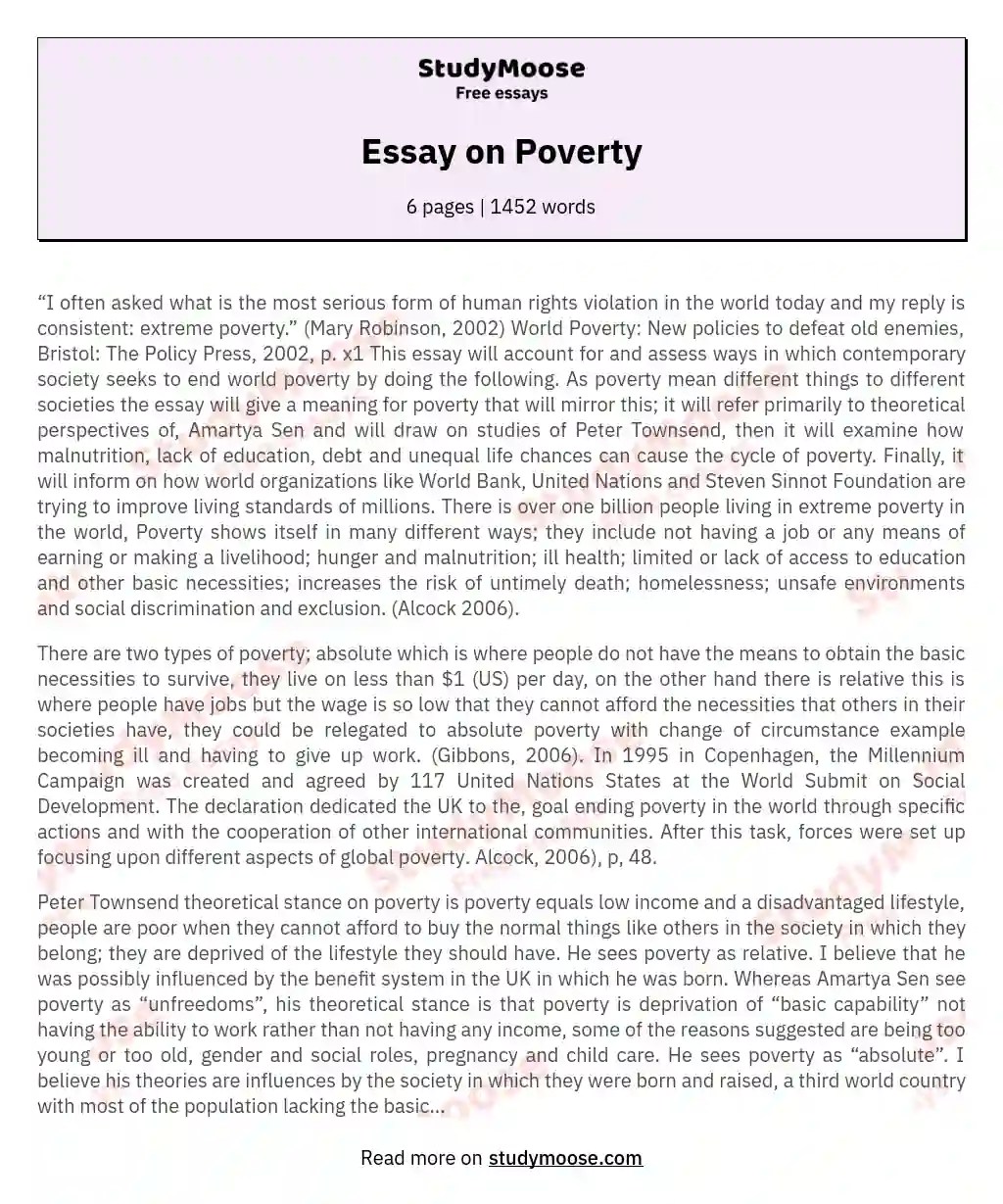 Essay on Poverty Free Essay Example