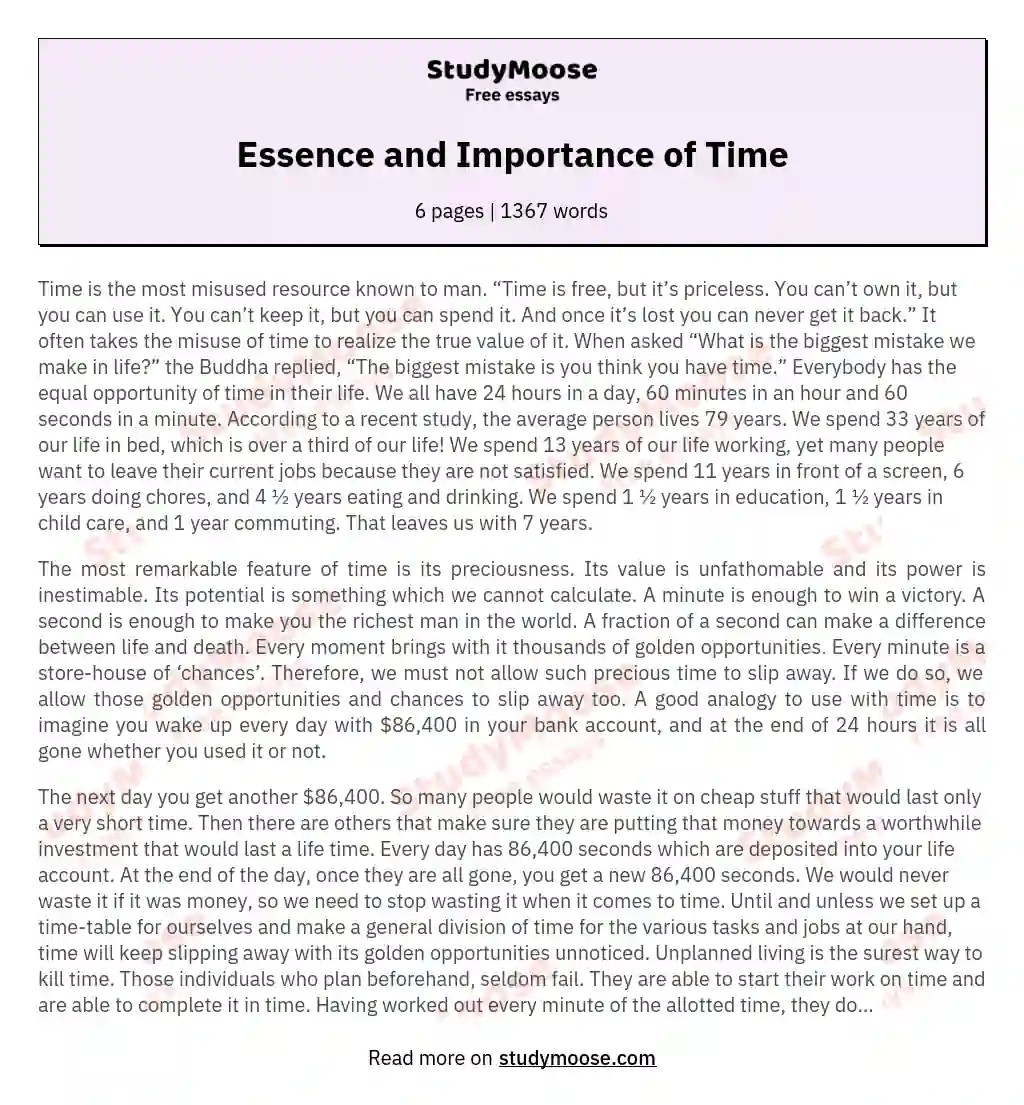 Essence and Importance of Time Free Essay Example