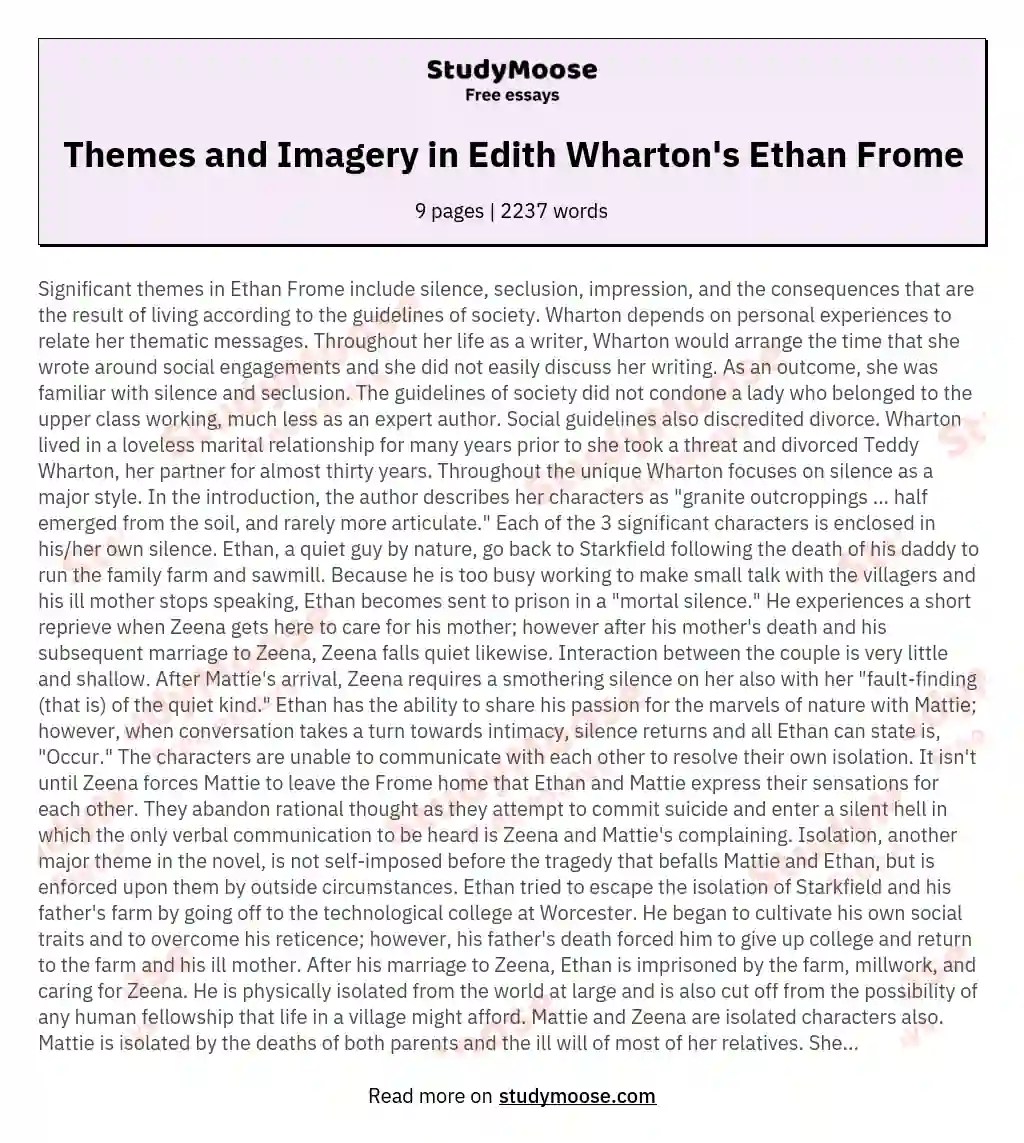 Themes and Imagery in Edith Wharton's Ethan Frome Free Essay Example