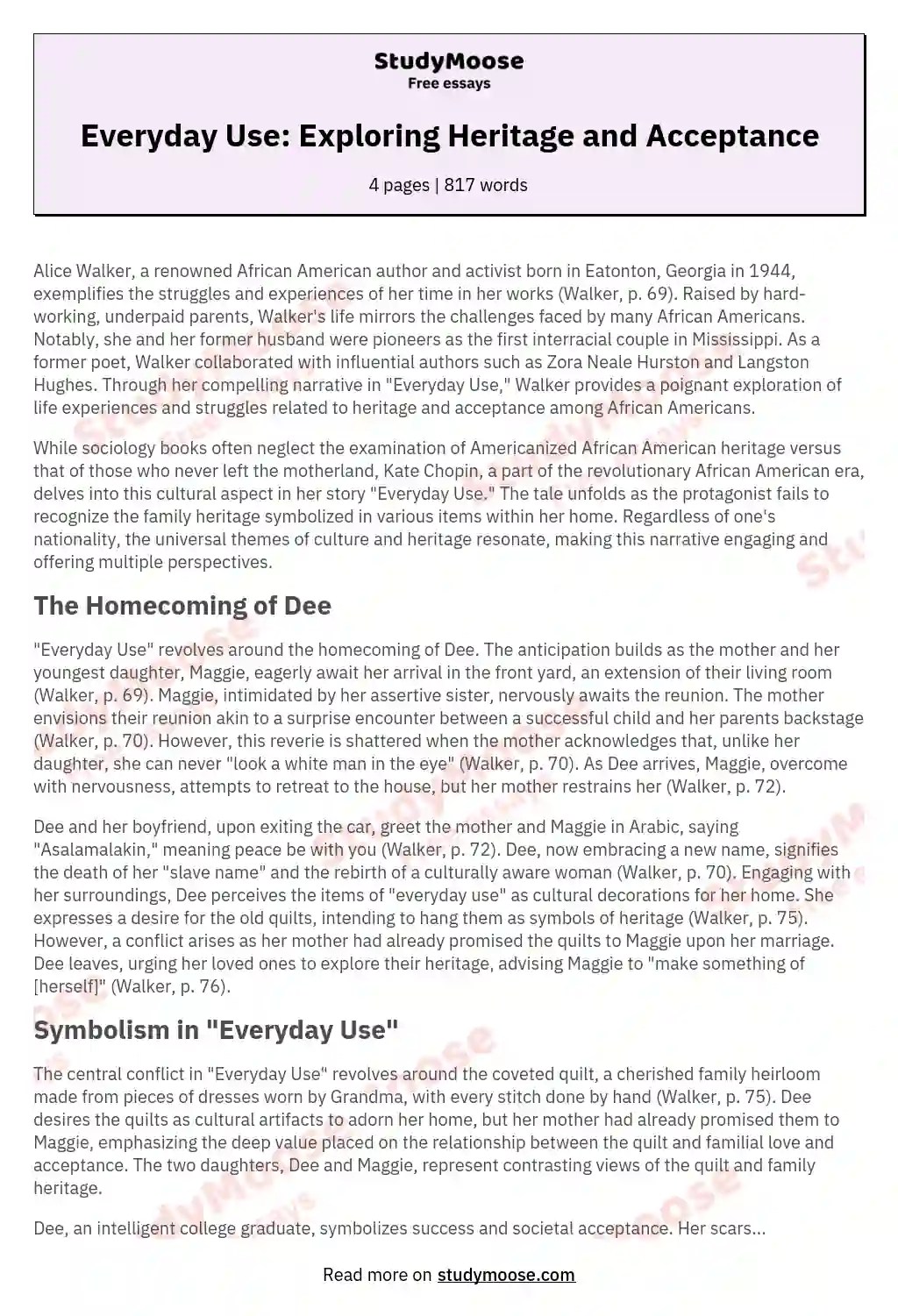 Alice Walker Everyday Use Essay Paper Free Essay Example