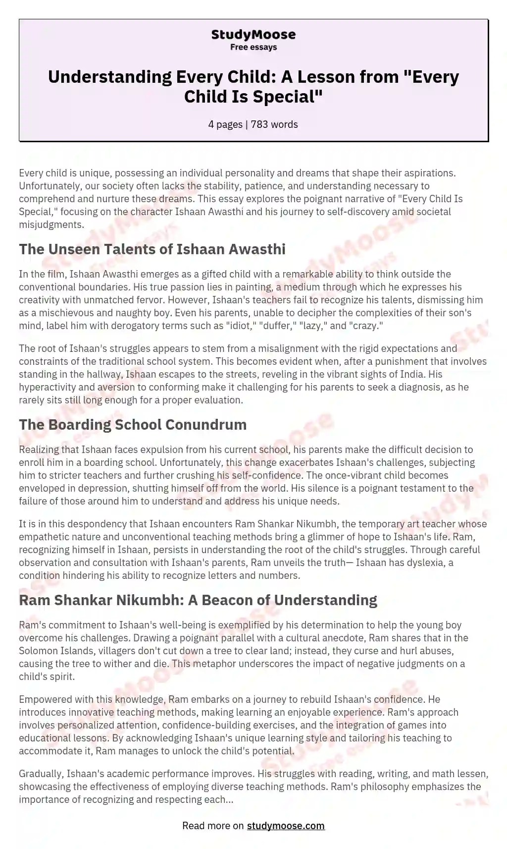 Understanding Every Child A Lesson from "Every Child Is Special" Free