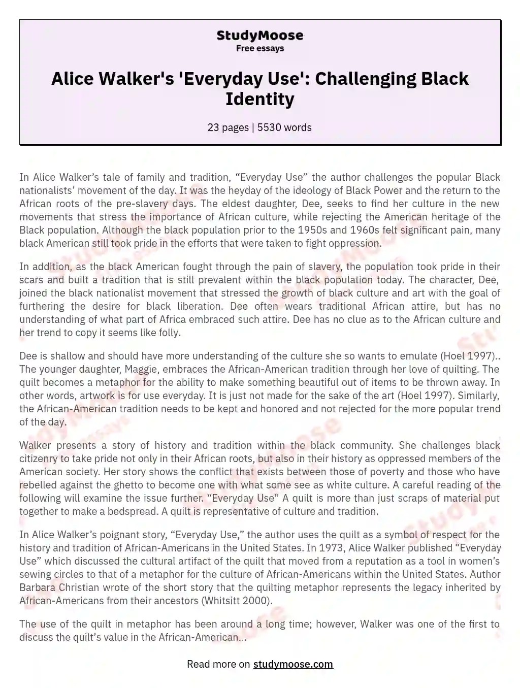 Alice Walker Everyday Use Characters