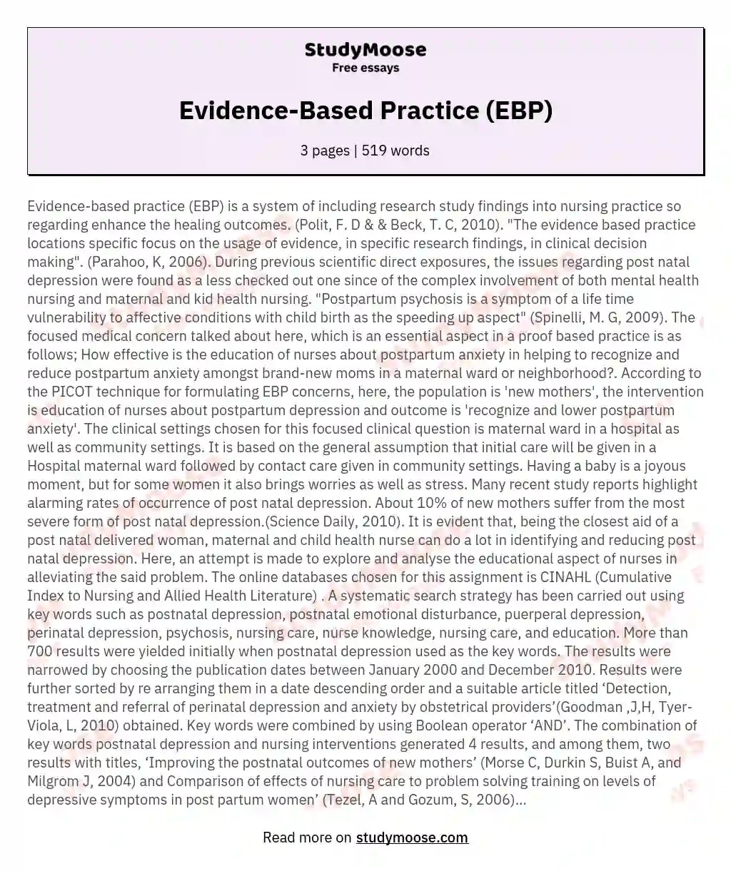 EvidenceBased Practice (EBP) Paper Example Free Essay Example