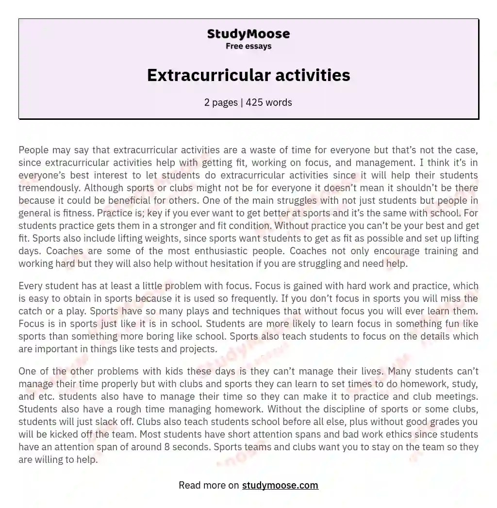 Extracurricular activities Free Essay Sample