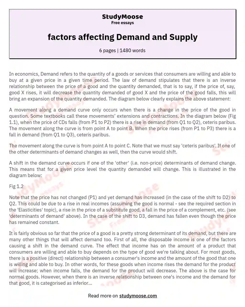 factors affecting Demand and Supply Free Essay Example