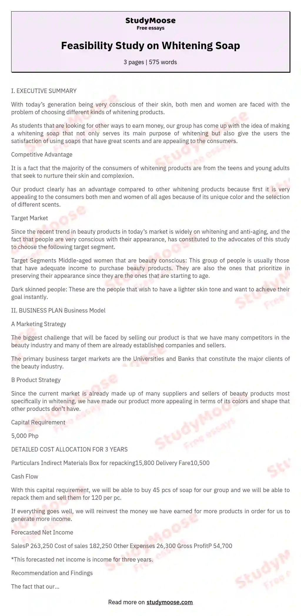 Feasibility Study on Whitening Soap Free Essay Example