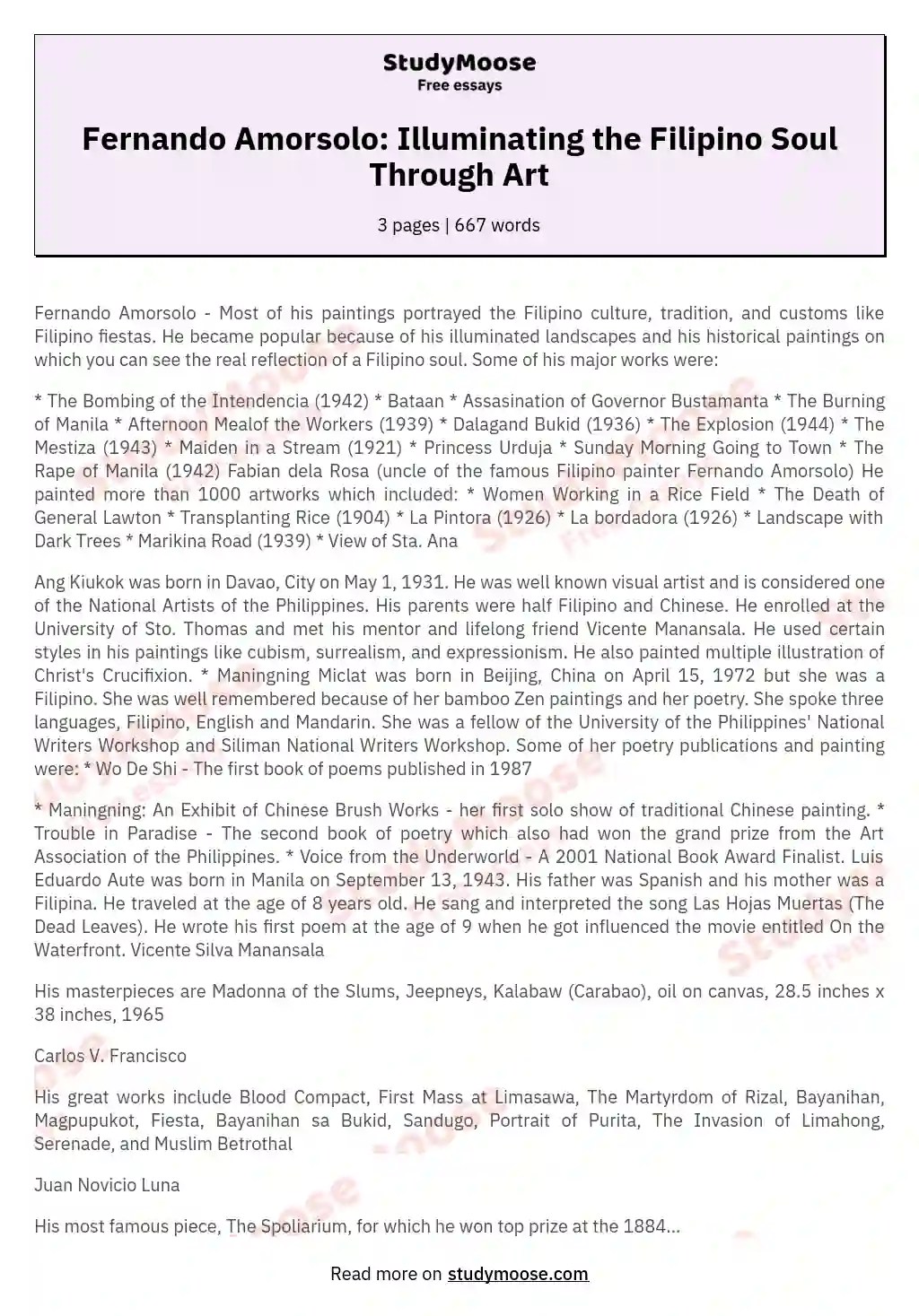 Fernando Amorsolo Illuminating the Filipino Soul Through Art Free Essay Example