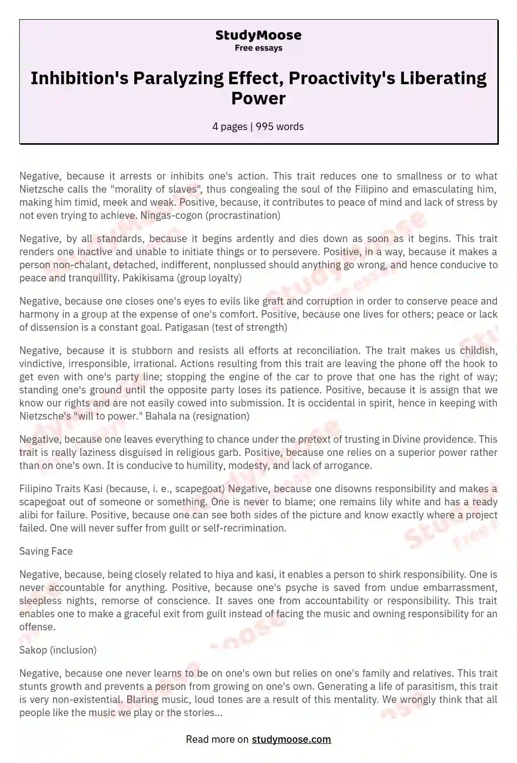 Filipino Traits Free Essay Example