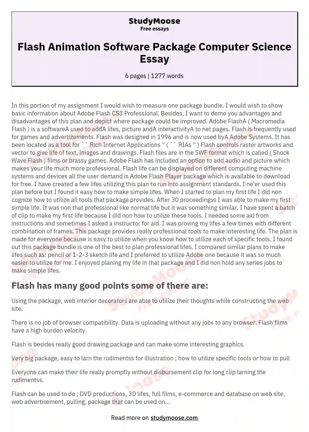 Flash Animation Software Package Computer Science Essay Free Essay Example
