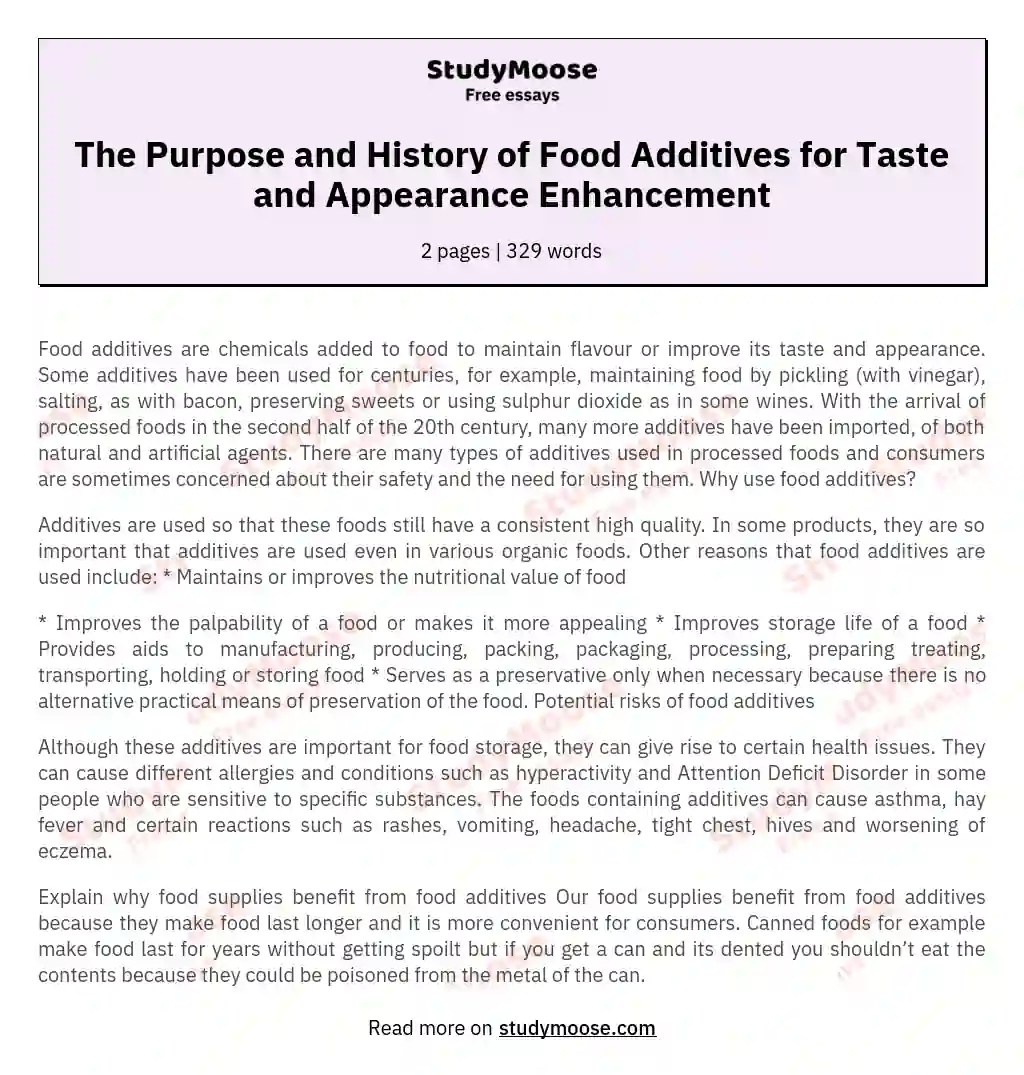The Purpose and History of Food Additives for Taste and Appearance