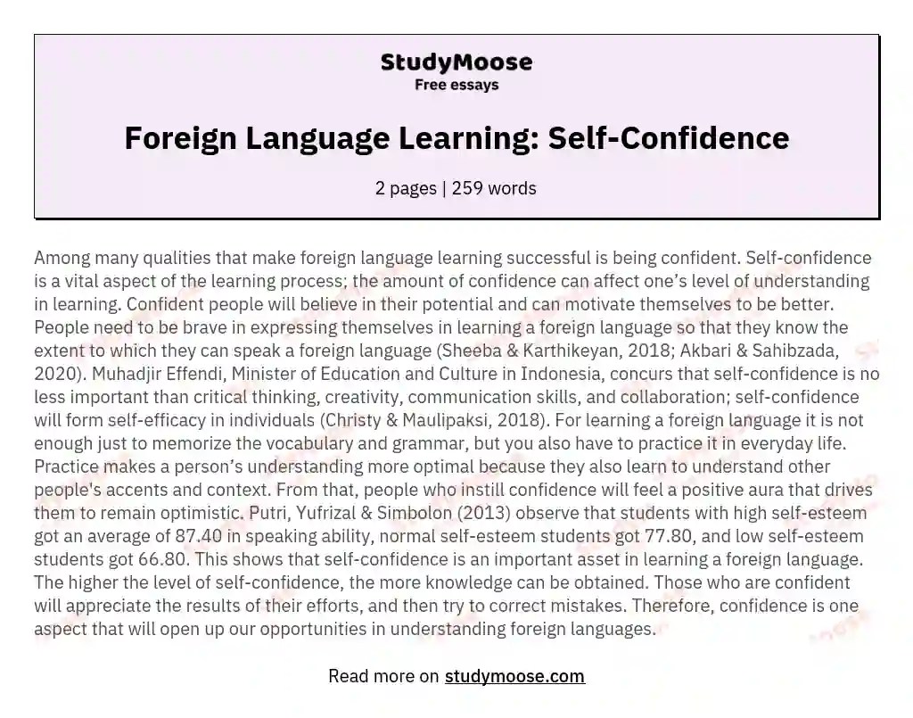 Foreign Language Learning SelfConfidence Free Essay Example