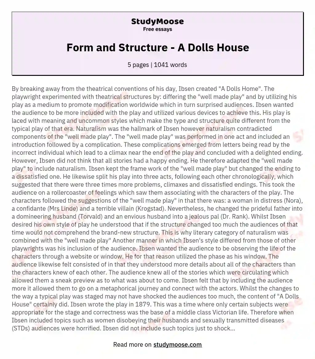 Form and Structure A Dolls House Free Essay Example