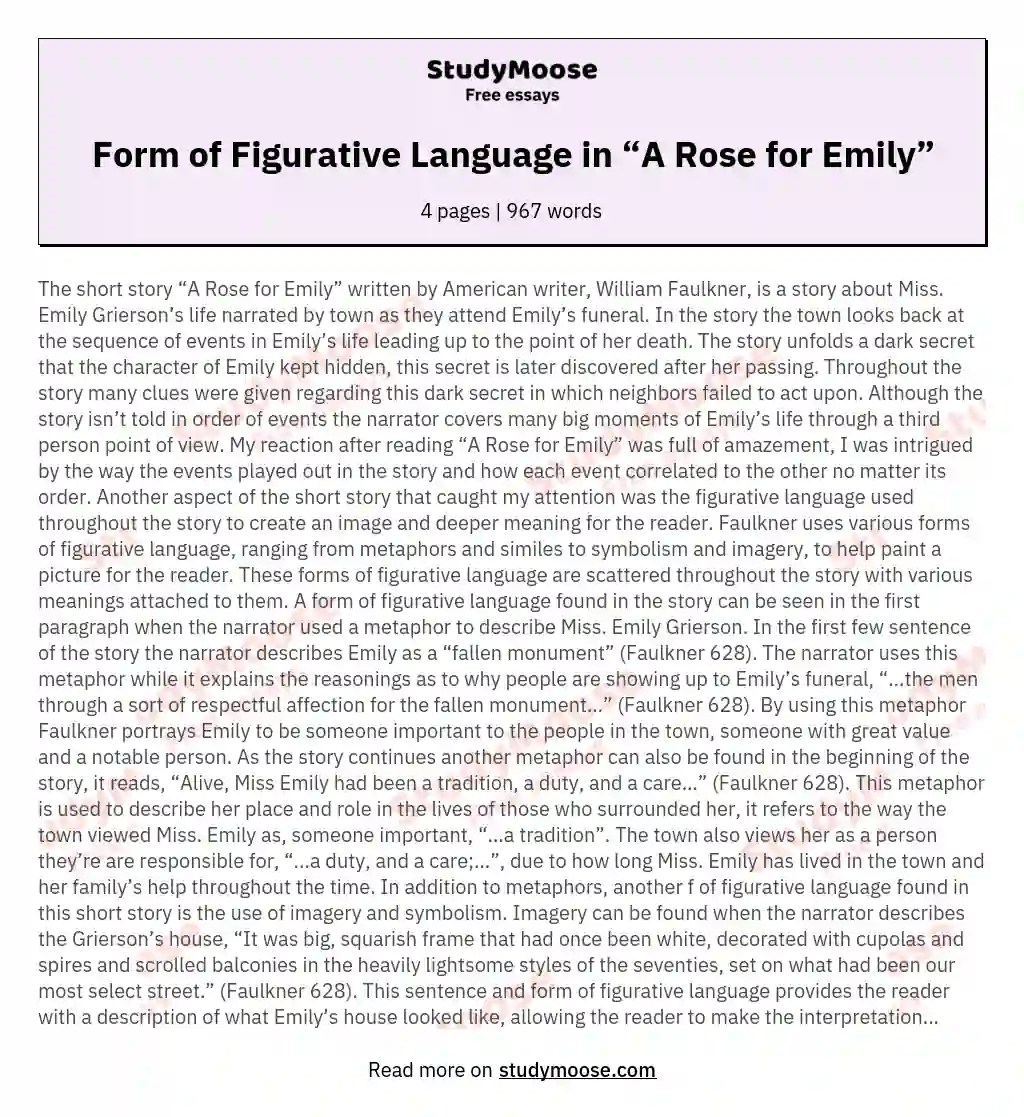 Form of Figurative Language in “A Rose for Emily” Free Essay Example