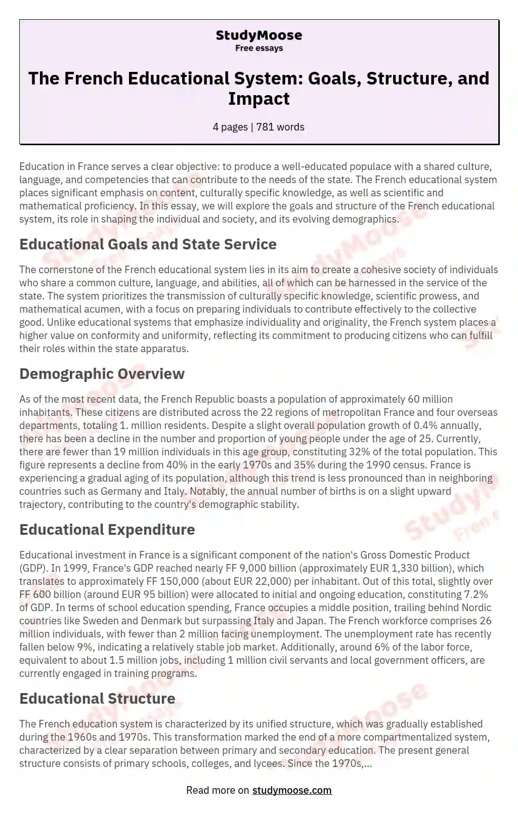The French Educational System Goals, Structure, and Impact Free Essay Example