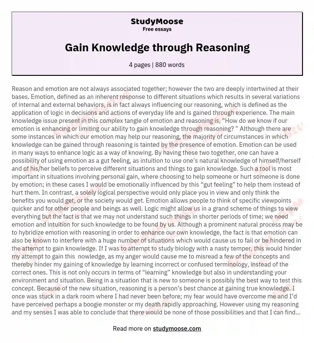 Gain Knowledge through Reasoning Free Essay Example