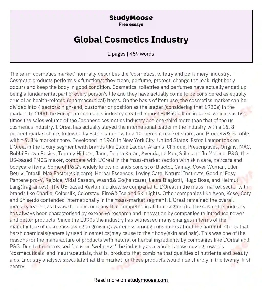 Global Cosmetics Industry Free Essay Example
