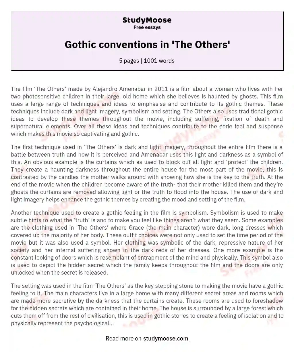 Gothic conventions in 'The Others' Free Essay Example