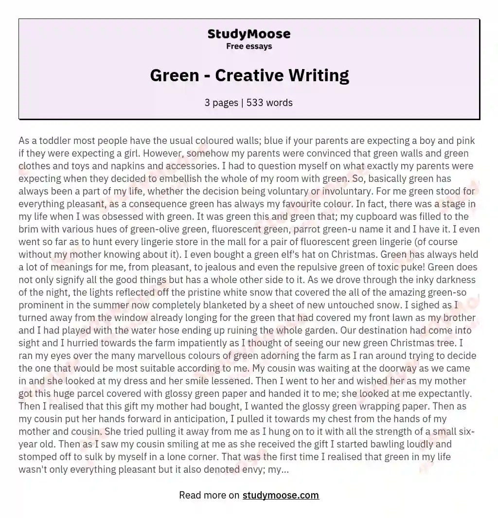 Green Creative Writing Free Essay Example