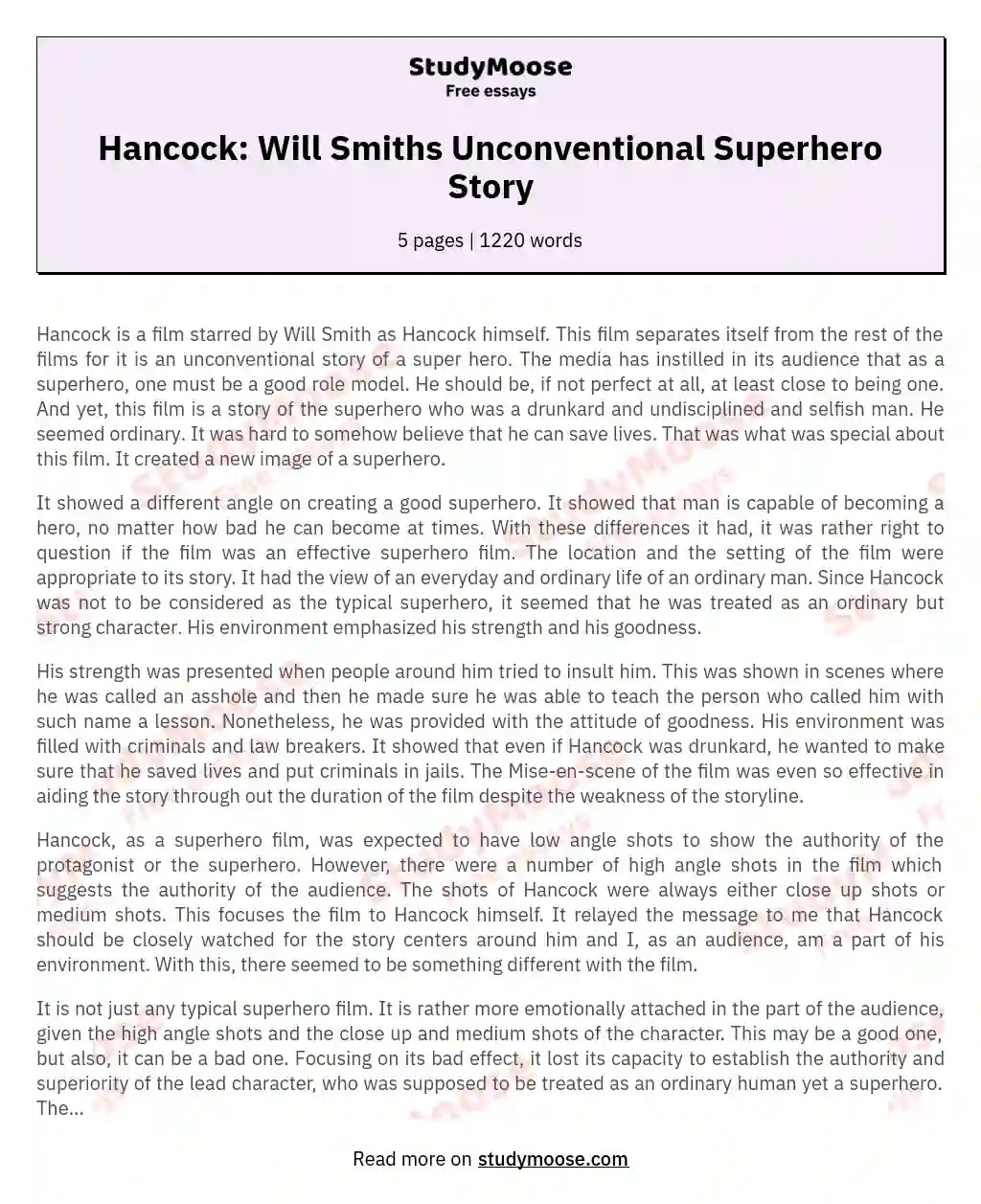 Hancock Will Smiths Unconventional Superhero Story Free Essay Example