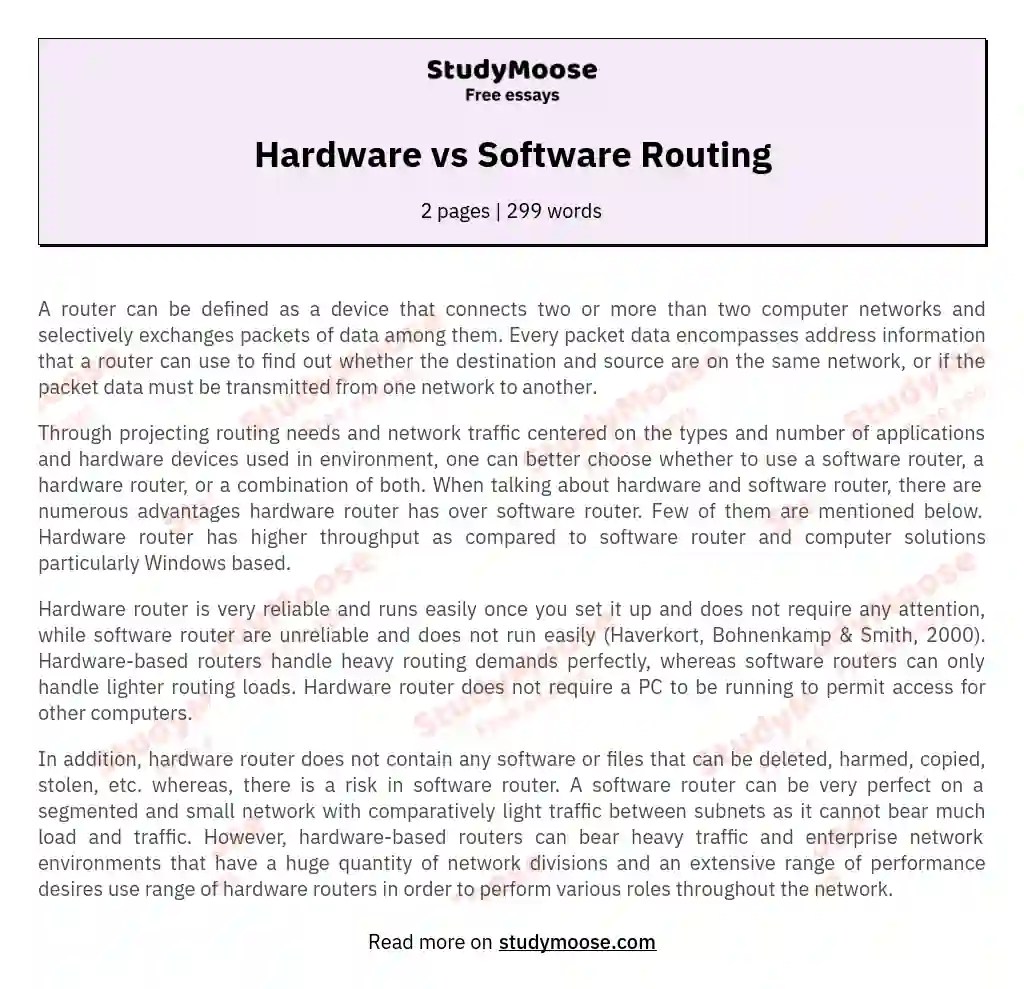 Hardware vs Software Routing Free Essay Example
