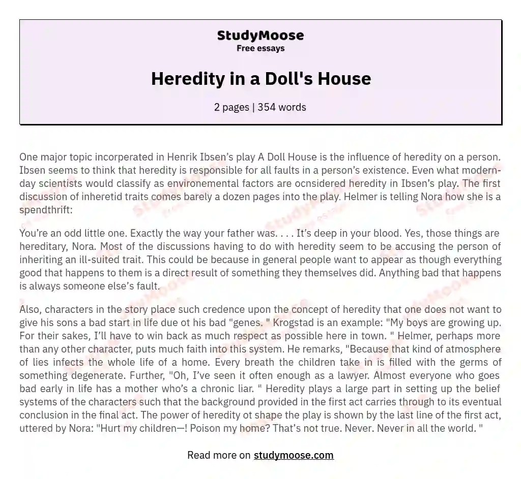 Heredity in a Doll's House Free Essay Example