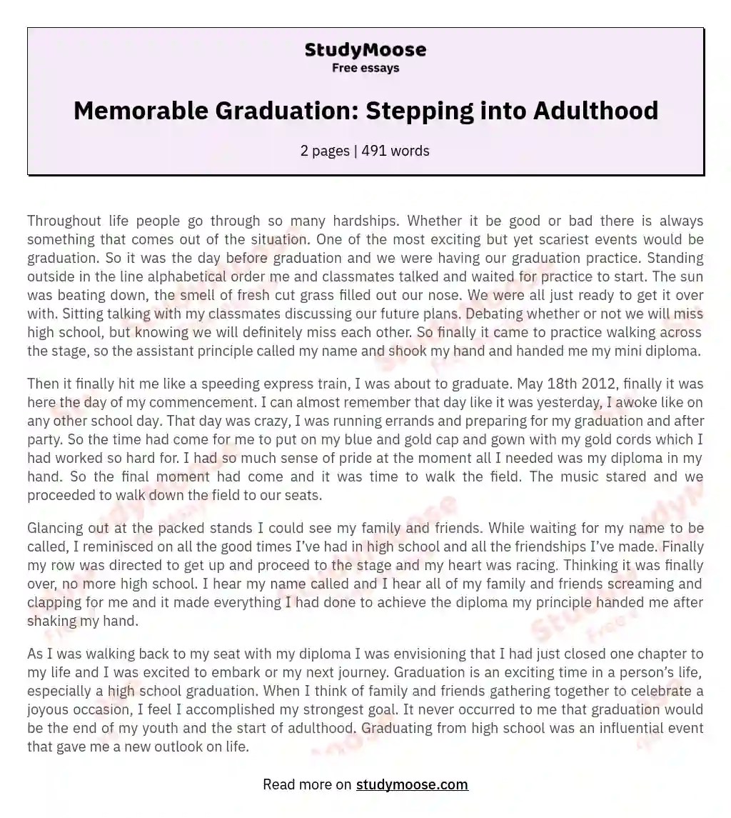 Memorable Graduation Stepping into Adulthood Free Essay Example