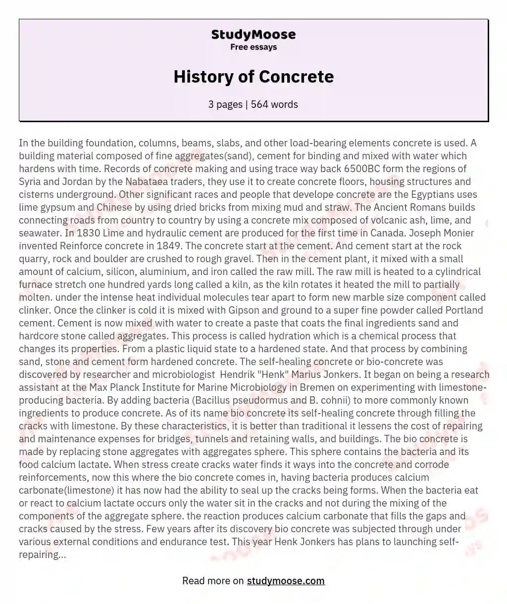 History of Concrete Free Essay Example
