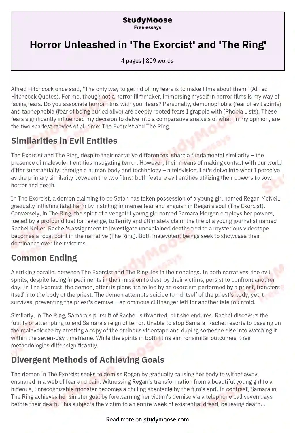 Horror Unleashed in 'The Exorcist' and 'The Ring' Free Essay Example