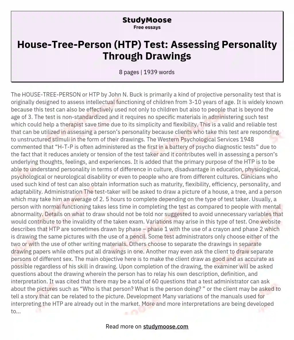HouseTreePerson Free Essay Sample